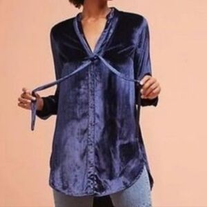 Anthropologie Maeve Crushed Velvet Tie Neck Tunic Top Preloved Size Medium